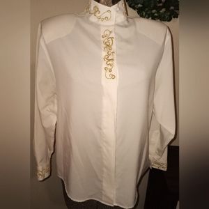 Vtg polyester button down with gold embroidery